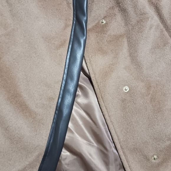 Cole Haan Wool Blend Trench Coat Faux Leather Trim - Picture 10 of 14